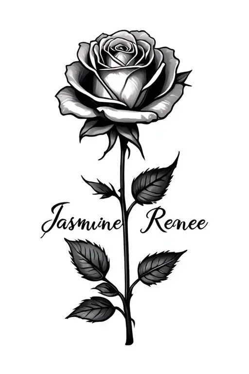 "Jasmine Renee" rose with name through stem  tattoo design idea