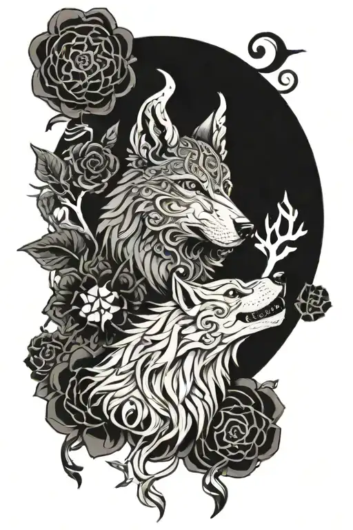 nordic skoll and hati tattoo design idea