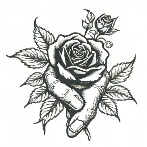 Rose on back of hand with vines around the fingers tattoo design idea