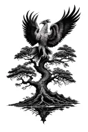 banyan tree with phoenix rising from addiction tattoo design idea