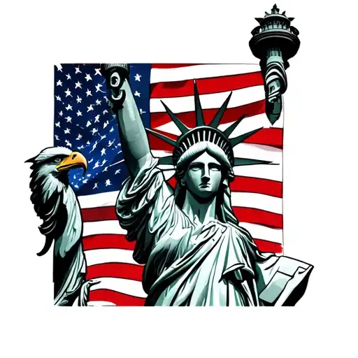 Statue of Liberty, bald eagle, American flag tattoo design idea