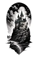 castle on a rock weathering a storm tattoo design idea
