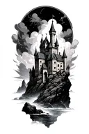 castle on a rock weathering a storm tattoo design idea