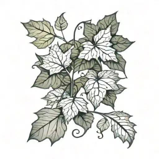 generate a tattoo of an english ivy with leaves of different sizes climbing all over the arm until the shoulder tattoo design idea
