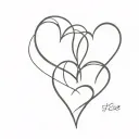 3 simple interlocking hearts with L C E  tattoo design idea