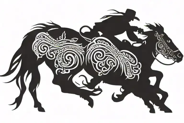 cowboy riding sunset silhouette tattoo design idea