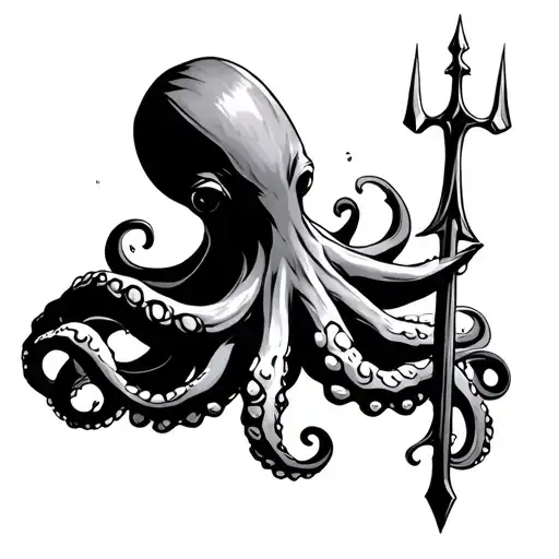 octopus with Poseidon's Trident  tattoo design idea