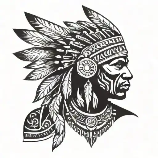 african warrior with native american headress tattoo design idea