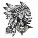 african warrior with native american headress tattoo design idea
