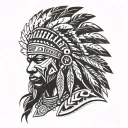 african warrior with native american headress tattoo design idea