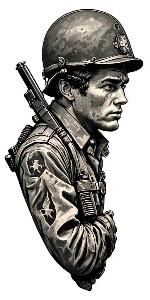 WWII theme sleeve tattoo design idea