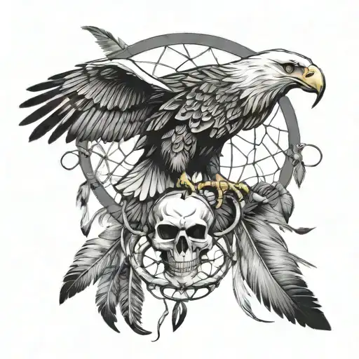 eagle skull,dream catcher, feathers tattoo design idea