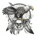 eagle skull,dream catcher, feathers tattoo design idea