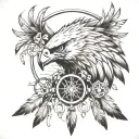 eagle skull,dream catcher, feathers tattoo design idea
