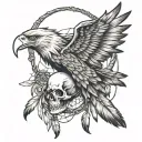 eagle skull,dream catcher, feathers tattoo design idea