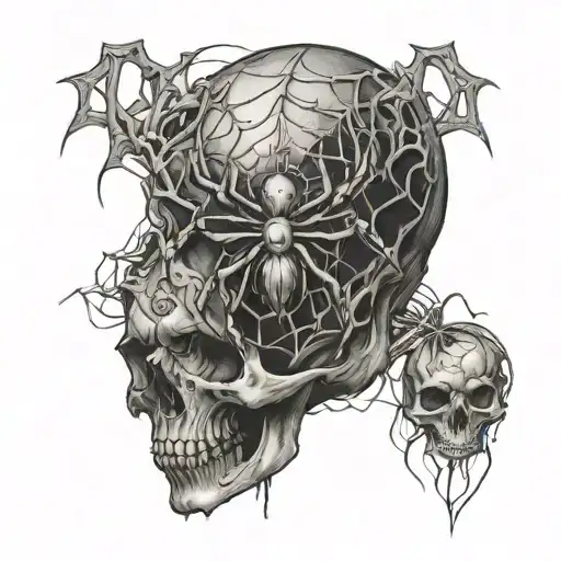 spider and a skull tattoo design idea