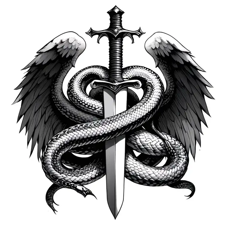 snake wrapped around a sword with wings tattoo design idea