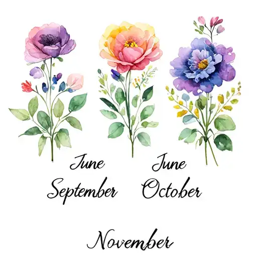 Watercolour of combined birth month flowers - June, September, October and November  tattoo design idea