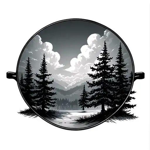 pine trees and clouds inside sunglasses reflection tattoo design idea