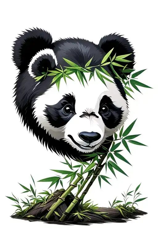 happy panda head with bamboo forest tattoo design idea