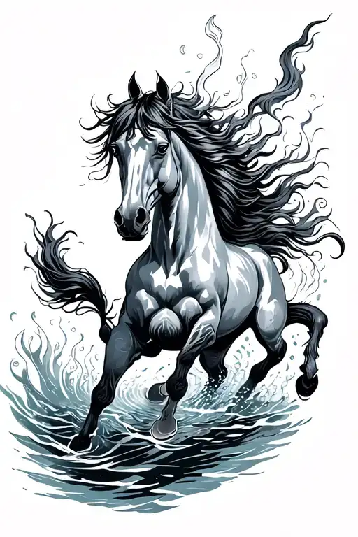 mythological mustang horse swimming undersea tattoo design idea