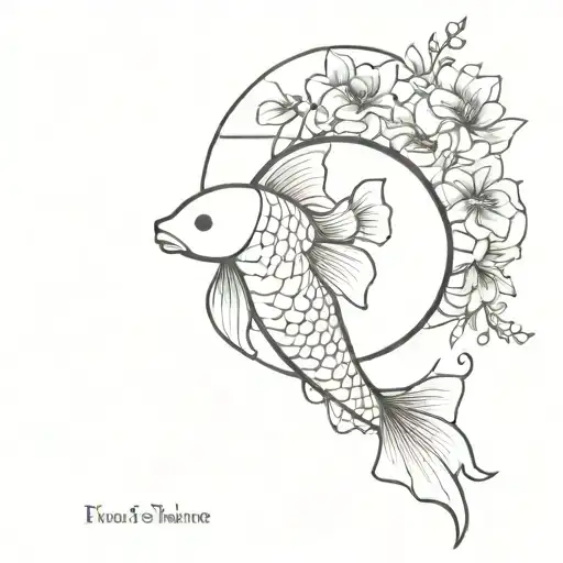fan with koi fish and flowers tattoo design idea