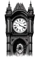 "Adrian Ellie Noah Max Vivian"  Grandfather clock tower tattoo design idea