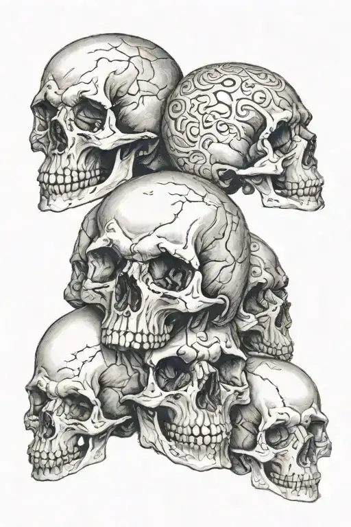 3 skulls facing away tattoo design idea