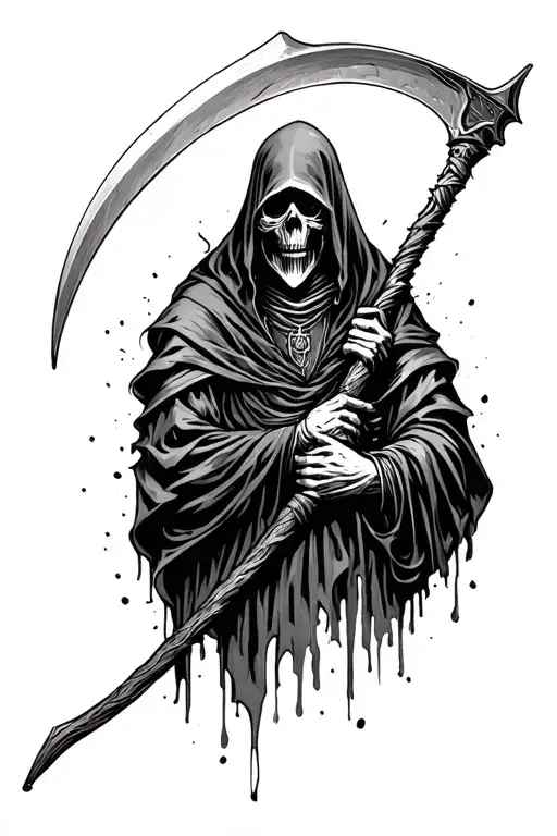 Grim reaper with scythe full sleeve tattoo tattoo design idea