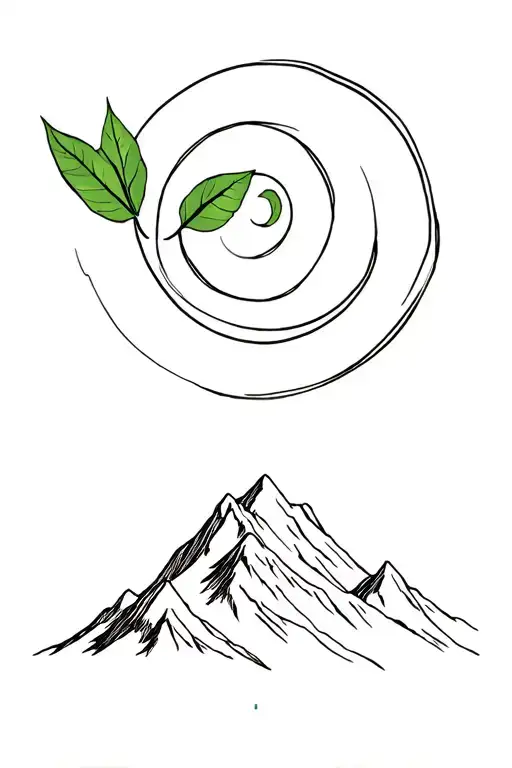 andes mountain range outline with 3 coca leaves; incorporate pachamama spiral  tattoo design idea