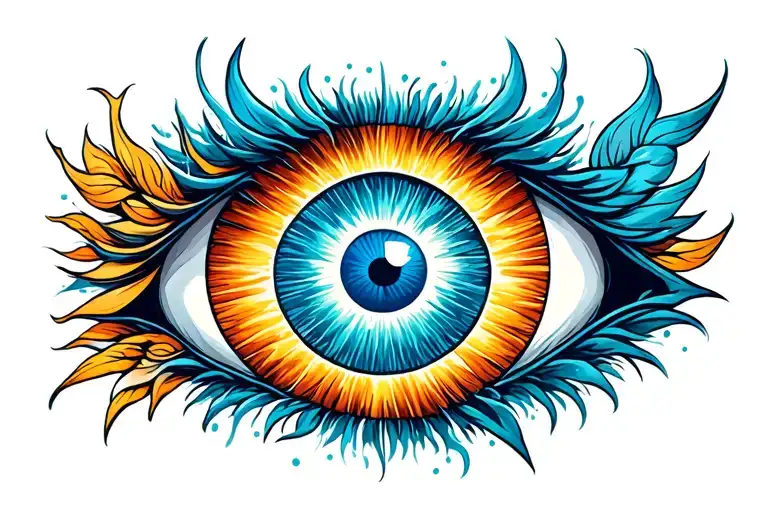 evil eye symbol integrated Aquarius & leo tattoo design idea