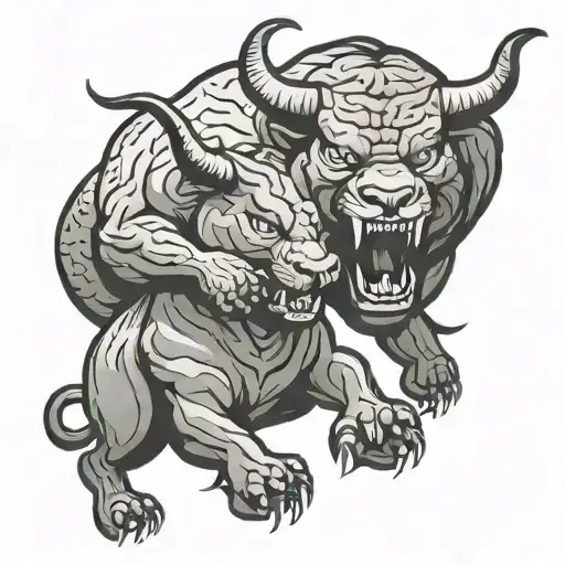 bull and bobcat mascots fighting each other tattoo design idea