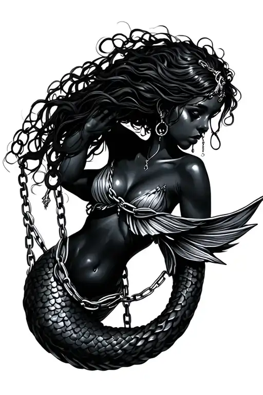 black mermaid with slave chains wrapped tattoo design idea