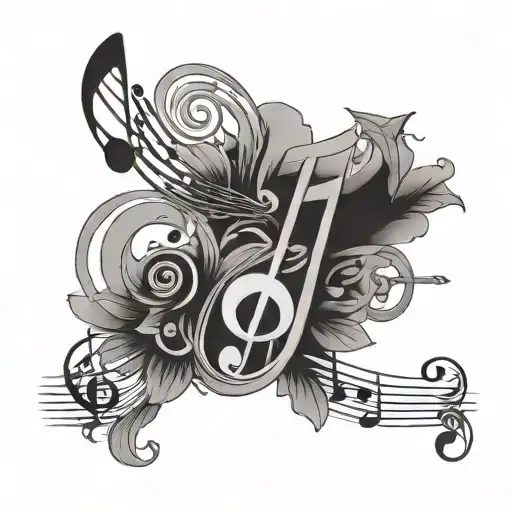 Incorporate a mix of music notes and commentary symbols in a black-grey style tattoo inspired by poetry tattoo design idea