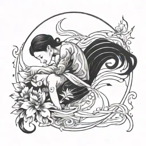 A tattoo design featuring a serene massage scene with flowing energy lines and soothing colors tattoo design idea