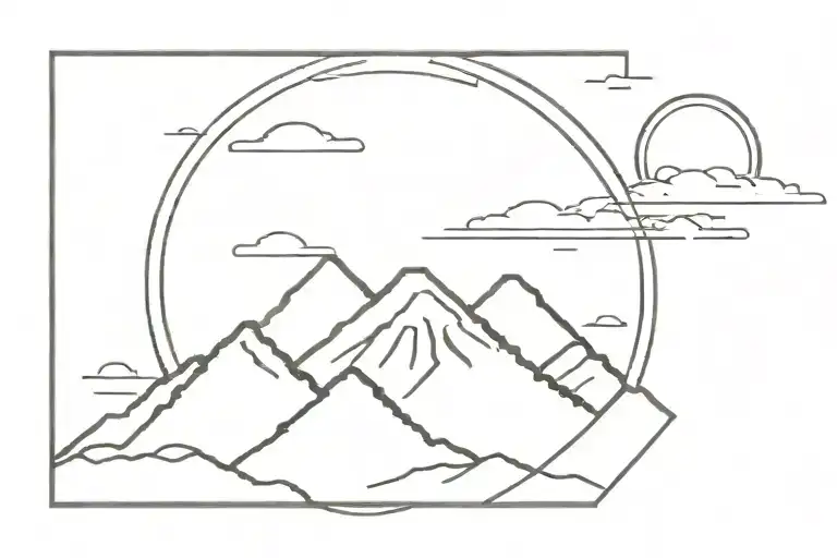fuji mount and rising sun in the background tattoo design idea