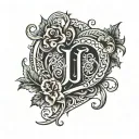 Initial J with a heart and moon tattoo design idea