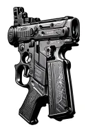 one gun that is a combination of the lancer from Gears of War, Assault Rifle from Halo, and the Super Shotgun from Doom tattoo design idea