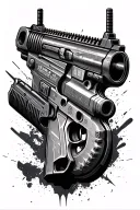 one gun that is a combination of the lancer from Gears of War, Assault Rifle from Halo, and the Super Shotgun from Doom tattoo design idea