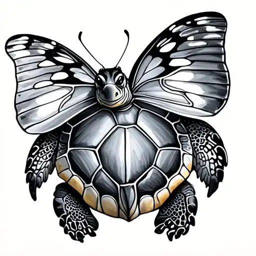 Turtle And Butterfly tattoo design idea