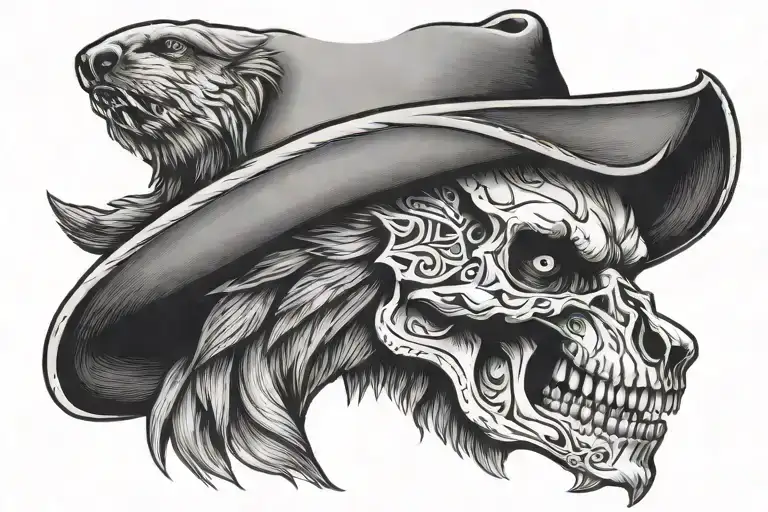 wolf outlaw skull cowboy tattoo design idea