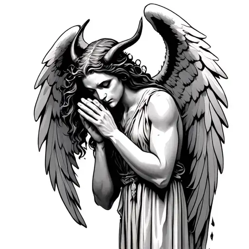 mythical demon angel praying  tattoo design idea