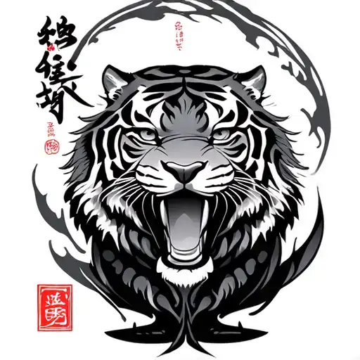 Chinese words and tiger hour glass tribal girly tattoo tattoo design idea