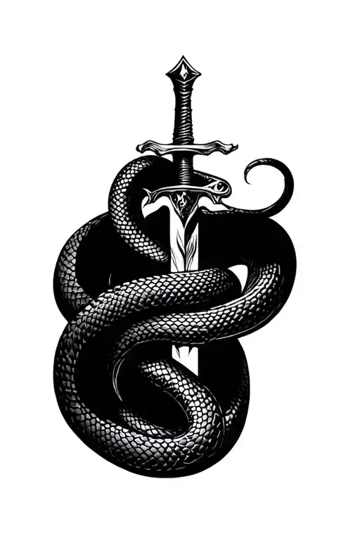 snake wrapped around dagger on forearm tattoo design idea