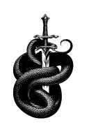 snake wrapped around dagger on forearm tattoo design idea