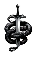 snake wrapped around dagger on forearm tattoo design idea