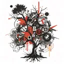 tree abstract compas tattoo design idea