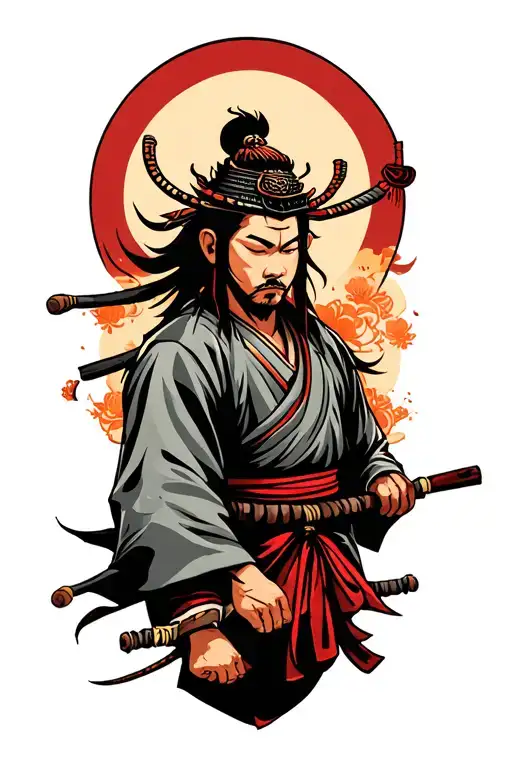 Yogi who is samurai tattoo. calm and disciplined alone  tattoo design idea