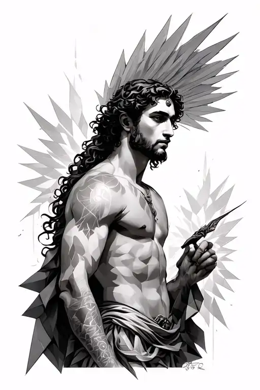 st. Sebastian with geometric pattern tattoo design idea