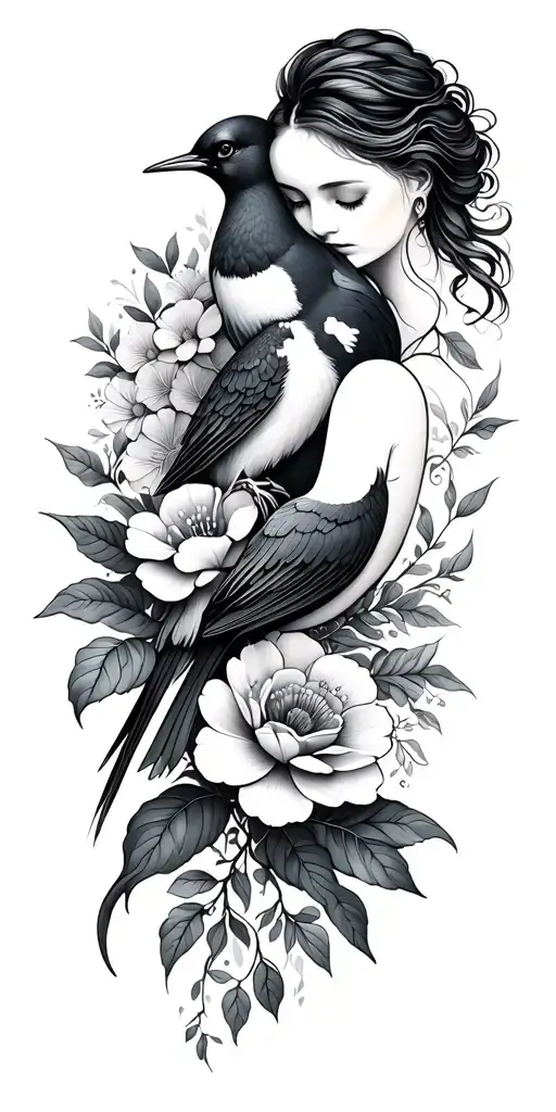 mother flowers and birds tattoo design idea